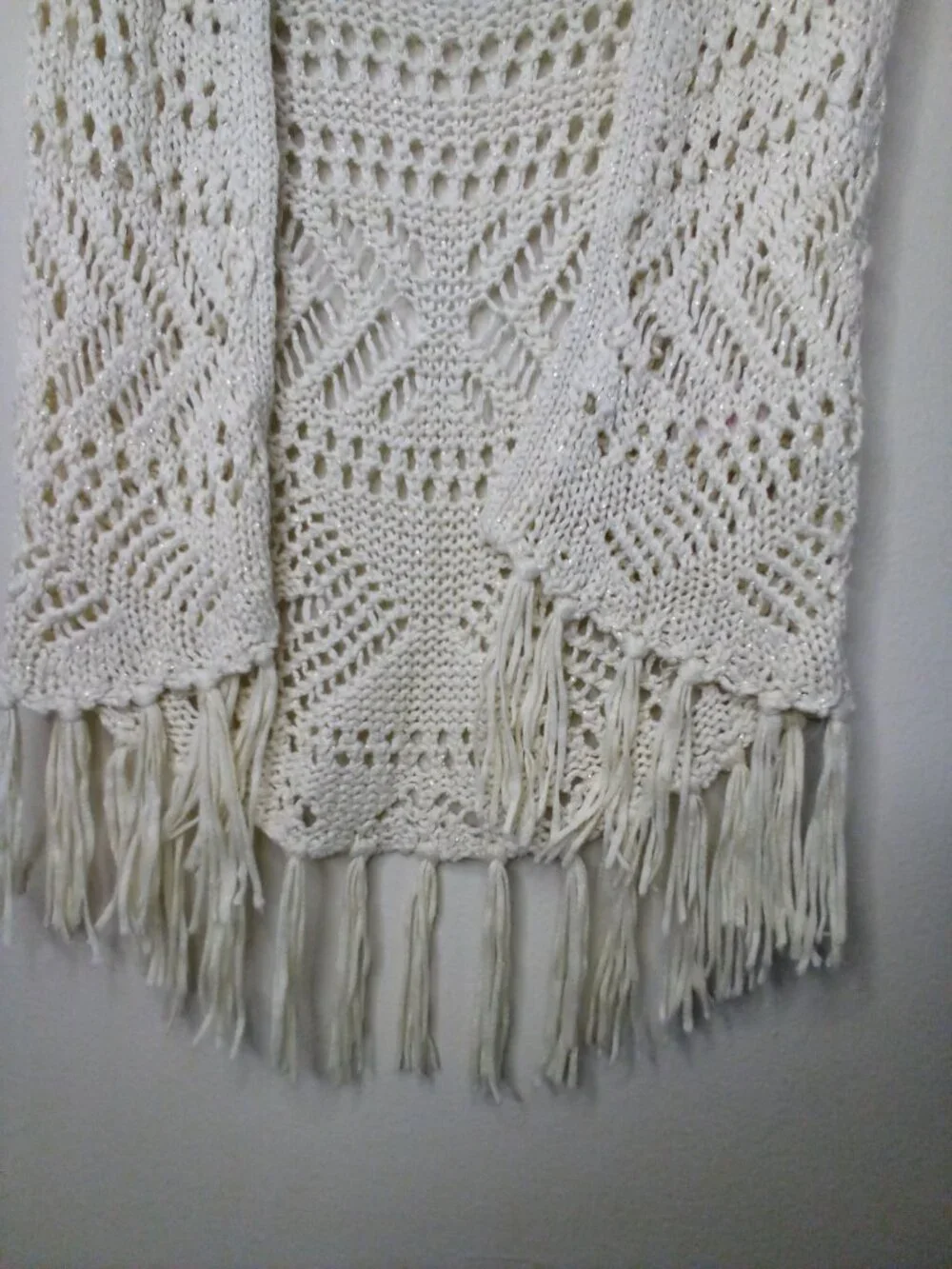 Justice Vest Cardigan Girls 5 Open Front Loose Knit Boho Fringe Cream